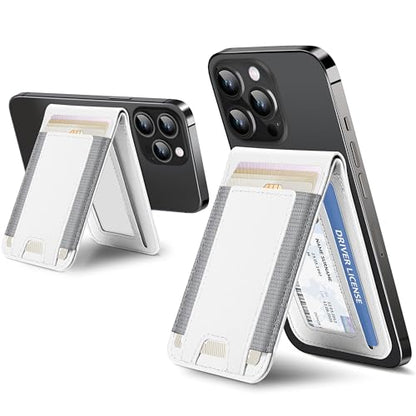 for MagSafe Wallet with Adjustable Stand, 9 Card Holder, Open ID Window - color: White