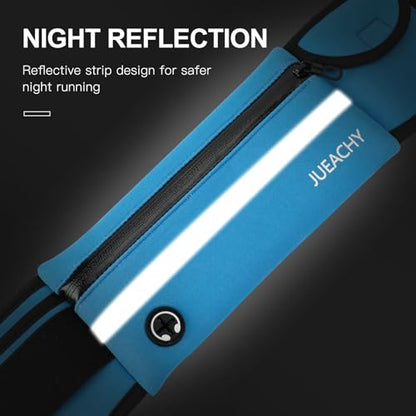 Jueachy Running Belts for Women Waterproof Fanny Pack Running Waist Pouch Phone holder Adjustable Sports Money Belt with Headphone Port - color: Blue