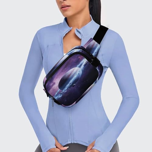 Outer Space Fanny Packs for Women Men Double Layer Fashion Waist Pack Adjustable Belt Bag with Pockets Small Crossbody Bags for Running Hiking Workout Travel Daily Use