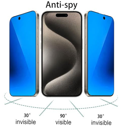 2 Pack Anti-Blue Privacy Tempered Glass for iPhone 15 Pro Mirror Anti-Spy Screen Protector Anti-Peeping Film Electroplated Blue 6.1 inch - size: For iPhone 15 Pro