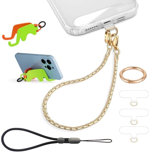 Phone Wrist Strap Metal Phone Chain Lanyard Hand Wristlet Detachable Phones Charm with 3 Tether Tabs with CellPhone Stand Holder Finger Grip Universal for Women Girls Traveling Party Walking Gold - color: T-Gold