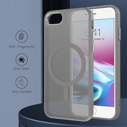 DUEDUE for iPhone 8 Plus Case, iPhone 7 Plus Case Magnetic[Compatible with Magsafe], Translucent Matte Back Protective Cover Shockproof Phone Case for iPhone 7 Plus/8 Plus, Gray - color: Gray