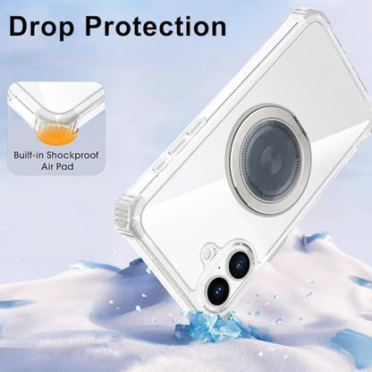 Clear Case for iPhone 16 with Magnetic 360 Rotatable Ring Stand | Military Grade Heavy Duty Cover with 360 Rotatable Ring Kickstand -260417 - color: Clear, size: iPhone 16