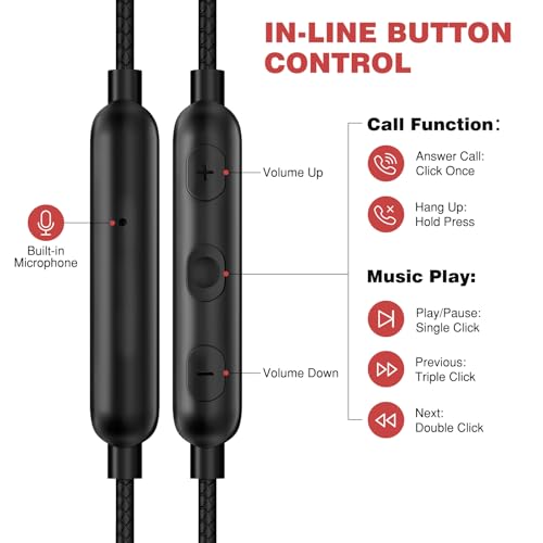 ASKUBSKU 3.5mm Headphones 5.9 ft Long Cord Wired Earbuds with Mic, Black - color: Black