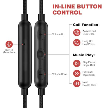 ASKUBSKU 3.5mm Headphones 5.9 ft Long Cord Wired Earbuds with Mic, Black - color: Black