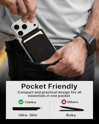 TORU for MagSafe Wallet with Kickstand, N52 Magnetic 6-Card Holder RFID Blocking for iPhone 17/17e/16/16e/15/14/13/12 Pro Max Plus Air - Black - color: Black