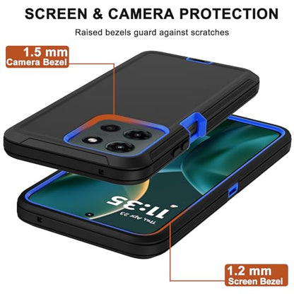 for Motorola Moto G 2026/2025 Case,Moto G Play 2026 Case,with Belt Clip Holster,2X Screen Protector,Heavy Duty Military Grade Full Body Shockproof Dust-Proof Rugged Protective Cover (Blue) - color: Black/Blue