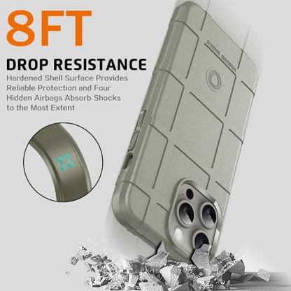 Rugged Shield 8ft Drop Proof TPU Thick Armor Tactical Protective Case Compatible with iPhone 15 Pro Max (6.7 inches) - Light Clay - color: Light Clay, size: iPhone 15 Pro Max