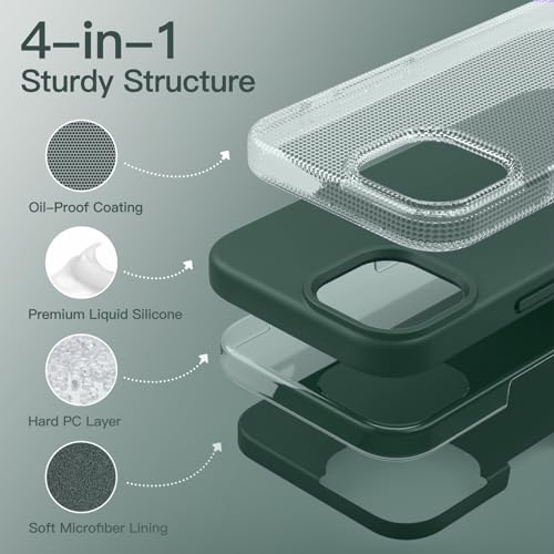 JETech Silicone Case for iPhone 14, Midnight Green | Silky Soft Touch, Shockproof Protection, Scratch Resistant, Microfiber Lining - color: Midnight Green, size: iPhone 14