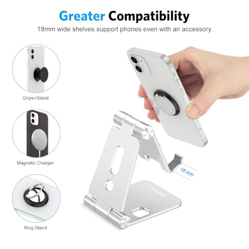 OMOTON Foldable Cell Phone Stand, C4 Portable Aluminum Phone Holder - color: A-Silver