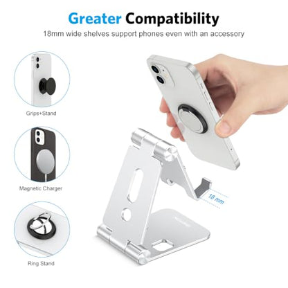 OMOTON Foldable Cell Phone Stand, C4 Portable Aluminum Phone Holder - color: A-Silver