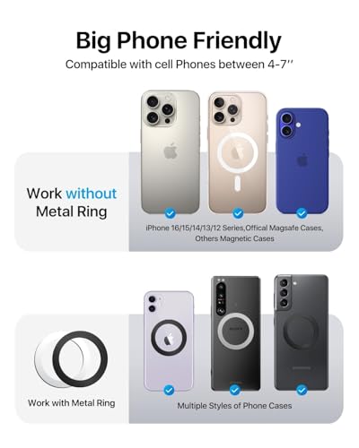 andobil 2026 Upgraded for Magsafe Car Mount [Biggest Panel, Big Phone Friendly] 360° Rotation Magnetic Phone Holder for Car Vent Suitable for iPhone 17/16/15 Pro Max Samsung S25/S24 (Grey) - color: Grey