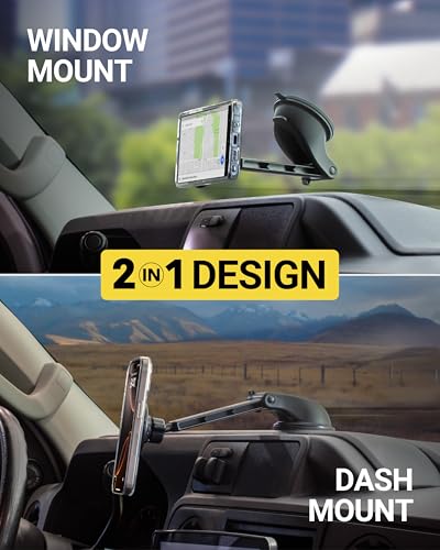 Scosche MagicMount MS Flip MagSafe Phone Stand, Magnetic Cell Phone Holder for Car Windshield/Dashboard, Suction Cup Phone Mount Compatible with iPhone 17 16 15 14 13 12 and More with MagSafe Ring
