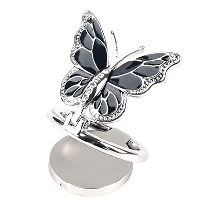 Phone Ring Holder Finger Kickstand, Bling Metal Cute Butterfly Cell Phone Ring Stand Grip Turns 360° Rotation Adjustable Sparkle Phone Grip Compatible with iPhone, Samsung, All Smartphone - color: Black