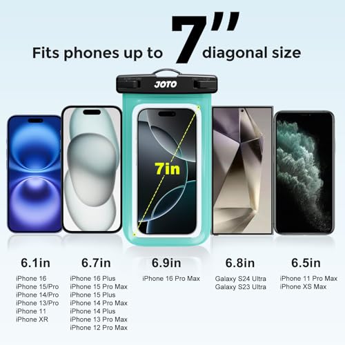 JOTO Up to 7" Universal Waterproof Phone Case for iPhone 17 Air 16 15 14 13 12 11 Plus Pro Max, IPX8 Cellphone Dry Bag XR X SE, Galaxy S23 S22 S21 S20+ S20 S10 Plus Note, Pixel -Green - color: Green, size: 1 Pack