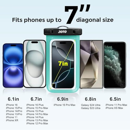 JOTO Up to 7" Universal Waterproof Phone Case for iPhone 17 Air 16 15 14 13 12 11 Plus Pro Max, IPX8 Cellphone Dry Bag XR X SE, Galaxy S23 S22 S21 S20+ S20 S10 Plus Note, Pixel -Green - color: Green, size: 1 Pack