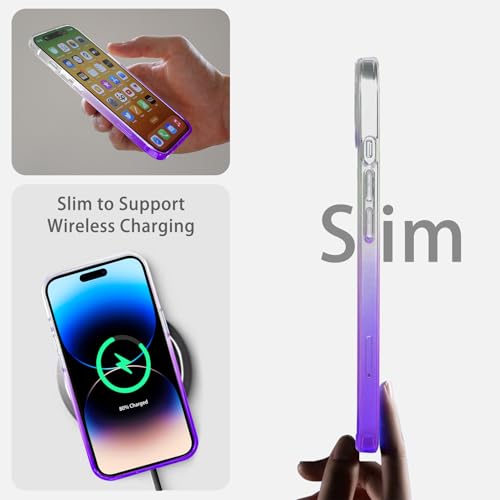 JJGoo Compatiable with iPhone 14 Pro Max Case Clear, Transparent Shockproof Phone Case, Slim Anti-Scratch Hard PC Back Protective Cover Bumper, Gradient Purple - color: Gradient Purple