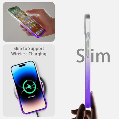 JJGoo Compatiable with iPhone 14 Pro Max Case Clear, Transparent Shockproof Phone Case, Slim Anti-Scratch Hard PC Back Protective Cover Bumper, Gradient Purple - color: Gradient Purple