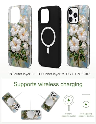 Jusy Magnetic Stained Glass Floral Case for iPhone 16e/17e, Hibiscus | Compatible with MagSafe, Cute Aesthetic Flower Design, TPU and PC Protective Phone Cover - color: Hibiscus