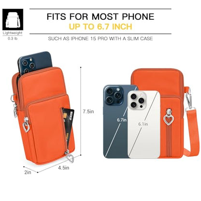 YINHEXI Small Crossbody Bags for Women Trendy, Mini Triple Compartment Cell Phone Crossbody Wallet Purses - color: Orange-2