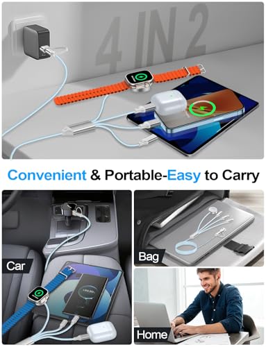 4-in-2 Multi Charging Cable for Apple Watch Charger/iPhone/Galaxy Charger - color: 2-Blue+Blue, size: 1.8M