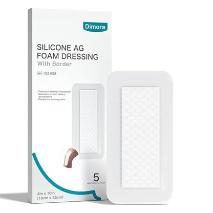 Dimora Silicone Foam Dressing Ag Silver Wound Care 4"x10" - size: 4”x10" Ag(5 PCS)