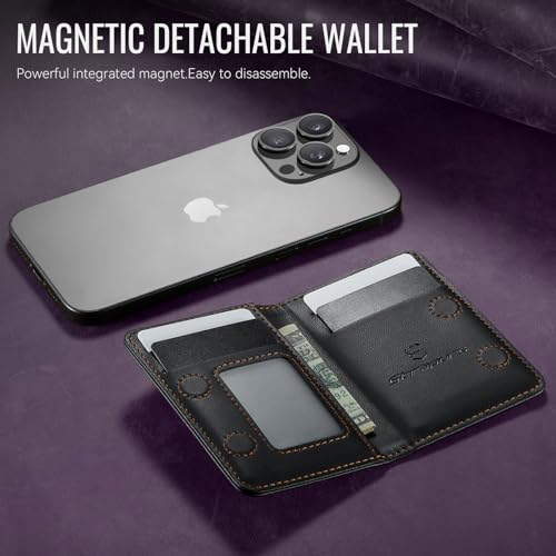 Strapurs Magnetic Card Holder Compatible with MagSafe Phones and Cases, PU Leather Phone Wallet for iPhone 17/16/15/14/13/12/Pro/Max/Plus/Air, 4 Card Slots RFID Blocking with Zipper Pocket - Black - color: Black