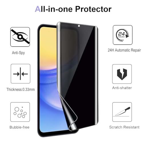 2 Pack for Samsung Galaxy A15 Privacy Screen Protector [Not Glass], Anti-Spy Flexible TPU Film HD Ultra-Thin Bubble Free Case Friendly Full Coverage Hydrogel Film for A15 6.5-inch