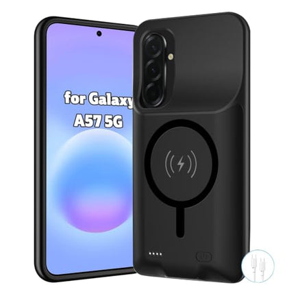 Battery Case for Galaxy A57,12000mAh Pack Rechargeable Charger Case Support Carplay with Wireless Charging Compatible for Galaxy A57(6.7 inch) External Battery Charging Cover(Black) - size: Galaxy A57