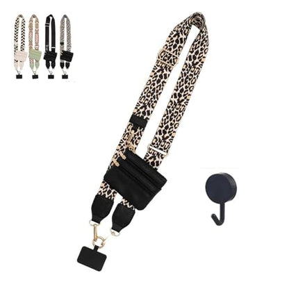 Clip and Go Strap for Phone with Wallet Crossbody,Phone Strap with Zipper Pouch and Adjustable Chain - color: Leopard Print