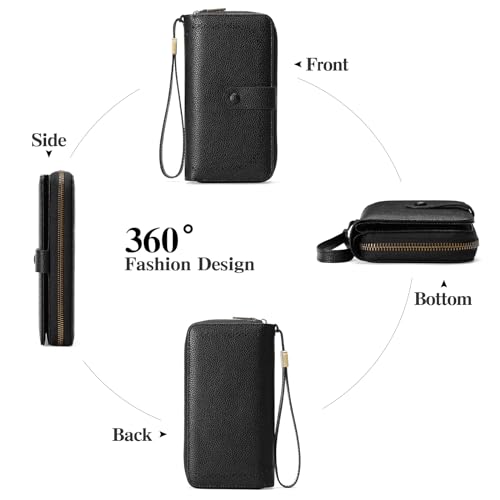 GAEKEAO Leather Credit Card Holder Wallet for Women RFID Blocking Large Capacity Bifold Zipper Card Case Organizer with Wristlet 45 Slots - color: Black03