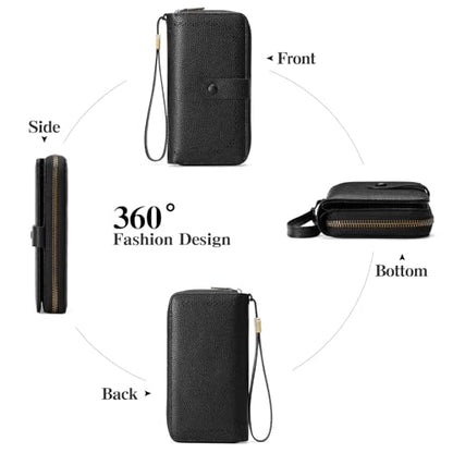 GAEKEAO Leather Credit Card Holder Wallet for Women RFID Blocking Large Capacity Bifold Zipper Card Case Organizer with Wristlet 45 Slots - color: Black03