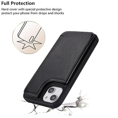 iCoverCase Compatible with iPhone 14 Plus Phone Case with Card Holder, Wallet Case for Women Men RFID Blocking PU Leather Protective Case 6.7 Inch (Black) - color: Black