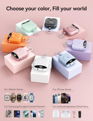 Portable Charger 10000mAh 22.5W Power Bank Built-in 2 Cables Keychain - color: Rose Gold