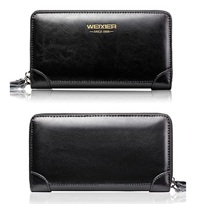 Large Wallet Clutch Long Leather Phone Purse Business Hand Clutch Bag Card Holder Travel Wallet for Men Women Father Husband - color: Double-Black