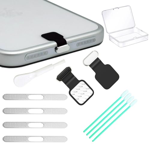 [2-Pack] Metal Phone Anti-Lost Dust Plug, Type-C Cover Cap, Metal Mesh Speaker Dust Cover, Cell Phone Cleaning Kit with Brush Port Plug Set Accessories for iPhone18 17 Pro/Pro Max (silvery18 17 Max) - color: silvery 17 Max