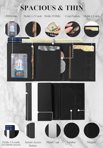 Wallet For Men Trifold,Pop Up Wallet By Metal&Leather,RFID Blocking - color: Black