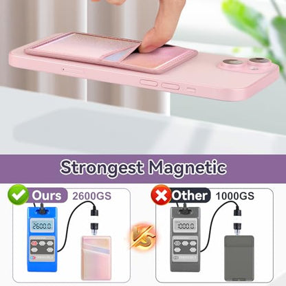 SHANSHUI Magnetic Wallet Compatible for Magsafe, PU Leather Power Magnet Card Holder for Back of Phone Wallet 2 Card Slots Compatible for iPhone 15/14/ 13/12 Series - color: PurpleRainbow