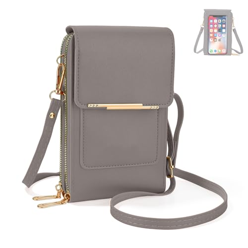 Touchscreen Phone Crossbody Bag,Touch Screen Crossbody Phone Purse,Touchscreen Crossbody Phone Wallet,Compact and Portable - color: Grey