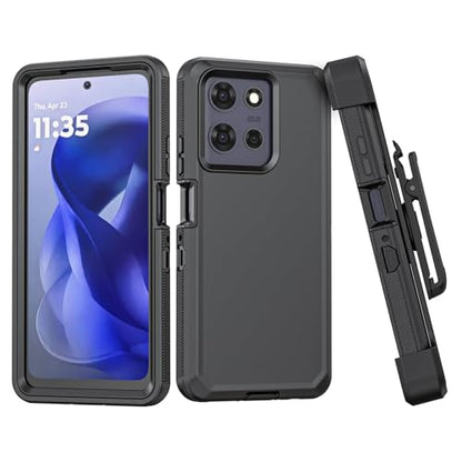 Shockproof Phone Case for Motorola Moto G Power 5G 2025/Moto G Play 2025 with Belt Clip Holster,Rugged Full-Body Protective Case Cover with Kickstand & Holster (Black) - color: Black