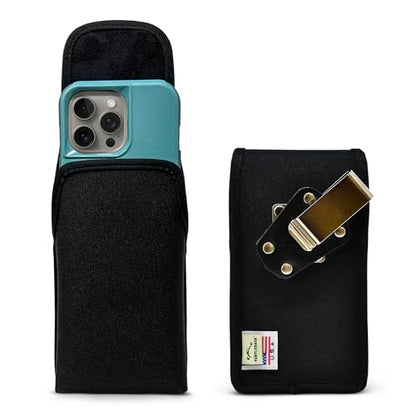 Turtleback Belt Clip for iPhone 16 Pro, 16e, 15 pro 14 Pro 13 Pro -Medium- Fits w/Shockproof Commuter Style Cases - Premium Black Nylon, Vertical Belt Holder, Magnetic Closure, HD Rotating Clip - color: Vertical - Nylon w/ Metal Clip, size: Medium