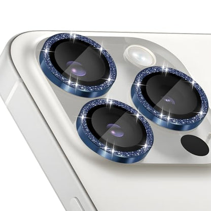 Camera Protector for iPhone 15 Pro/15 Pro Max, Glitter Dark Blue - color: Glitter Dark Blue
