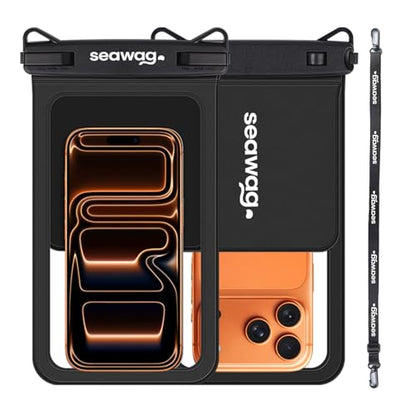 SEAWAG Waterproof Phone Pouch with Pocket for Keys, IPX8 Dry Bag up to 7.5in Plus Underwater Case for iPhone & Samsung, Full Touchscreen, Lanyard, Beach Travel Swimming Black