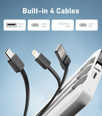 Portable Charger, Power Bank Built-in 4 Cables, Travel Essential - color: White