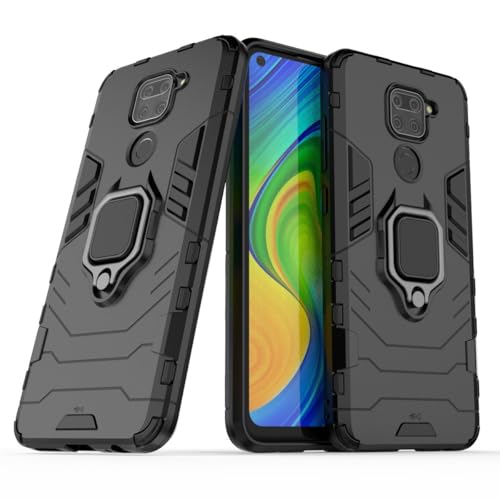 Max Power Digital Magnet Case for Xiaomi Redmi Note 9 Shockproof Hard Phone Cover with Grip, Metal Ring Kickstand Bumper Shell [Compatible with Magnetic Car Mount] (Black) - color: Black, size: Xiaomi Redmi Note 9