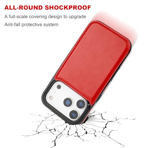 ONETOP for iPhone 17 Pro Wallet Case with Credit Card Holder,Red | Kickstand,ID/Cash Holder,Case Wallet with Card Slots,Double Magnetic Clasp,Durable PU Leather Shockproof Cover for Women Men - color: Red