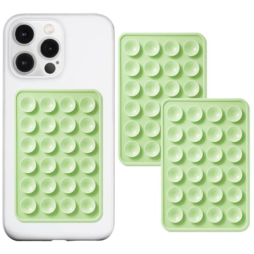 PKYAA Anteel 2 Pack Silicone Suction Phone Case Adhesive Mount, Strong Grip Holder for Selfies and Videos, Hands-Free Sticky Phone Grip for iPhone and Android, 2.17" x 3.15" (Light Green) - color: Light Green