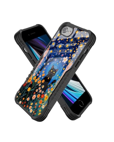 Protective Case Compatible with iPhone se 2022 2023 6/7/8 - Sky Cat | Hard PC Back Soft TPU Frame, Anti-Slip Shockproof, Stylish Printed Phone Cover Suitable for Men and Women - color: Starry Sky Cat