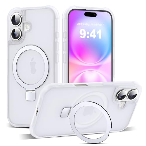 SKYLMW Compatible with iPhone 16 Case with Stand,Translucent | iPhone 16 Phone Case 6.1",Magnetic Ring Stand,Compatible with MagSafe,Military-Grade Protection,Great Grip Feeling - color: Translucent, size: Iphone 16