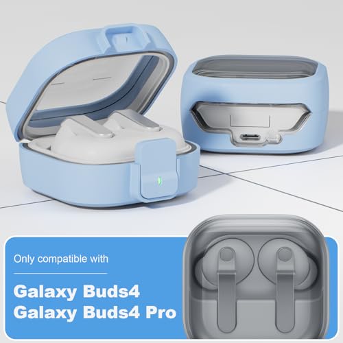 for Samsung Galaxy Buds 4/Buds 4 Pro Case (2026) with Secure Safety Lock Clip,Shockproof Scratch-Resistant TPU Transparent Soft Protective Cover Accessories with Carabiner/Cleaning Kit(Light Bule) - color: Light Bule
